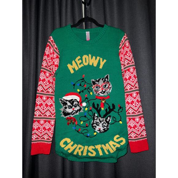 Ugly Christmas Sweater Xmas Size XL Cat - Picture 1 of 3